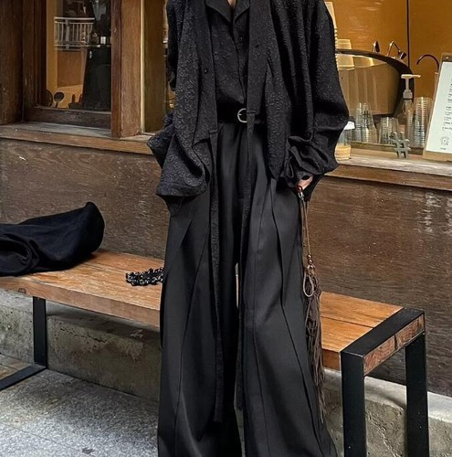 Pantaloni Yamamoto uomo donna larghi larghi vita media pantaloni casual pieghettati - Foto 13 di 13