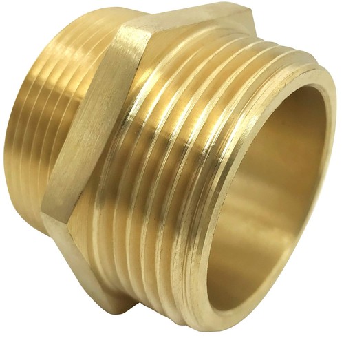 1.5-in NPT to 1.5-in NST NH Brass Hex Nipple Double Male Fire Hose Adapter