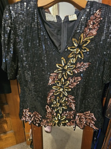 Stenay beaded top Vintage 100% Silk Size Large Stunning Beading - Picture 2 of 5