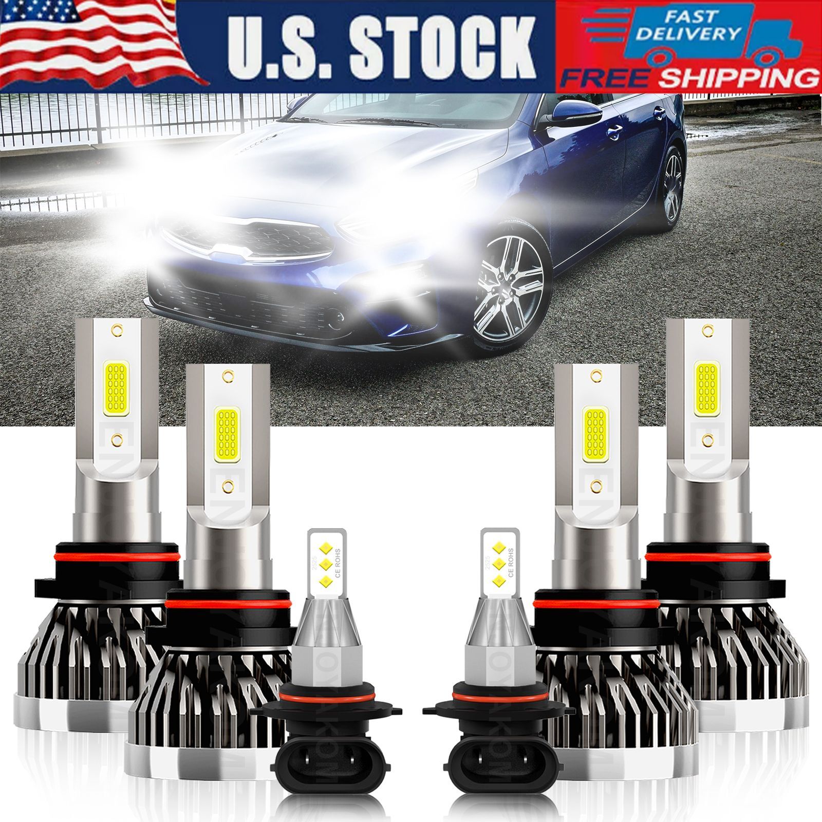 For Kia Forte 2021 6x LED Headlight Car Bulbs+Fog Light Super Bright kit White