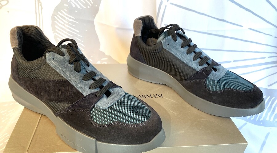 Giorgio Armani Men's Black and Blue sueded leather sneaker Shoes