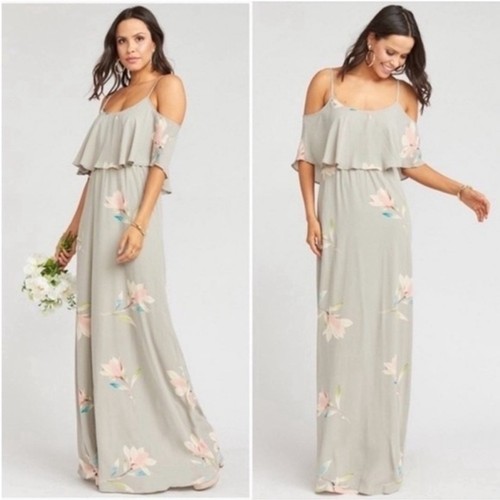 Show Me Your Mumu Caitlin Ruffle Maxi Dress Lily Showers Crisp Size M Tropical