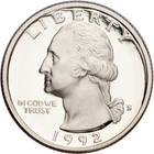1992 S SILVER proof Washington quarter