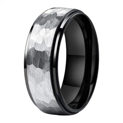 Men's 8mm Hammered Tungsten Carbide Wedding Band - Scratch-Resistant, Size 9