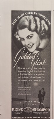 Golden Glint Rinse Shampoo Brightens Hair Pretty Smile Vintage Print Ad 1936