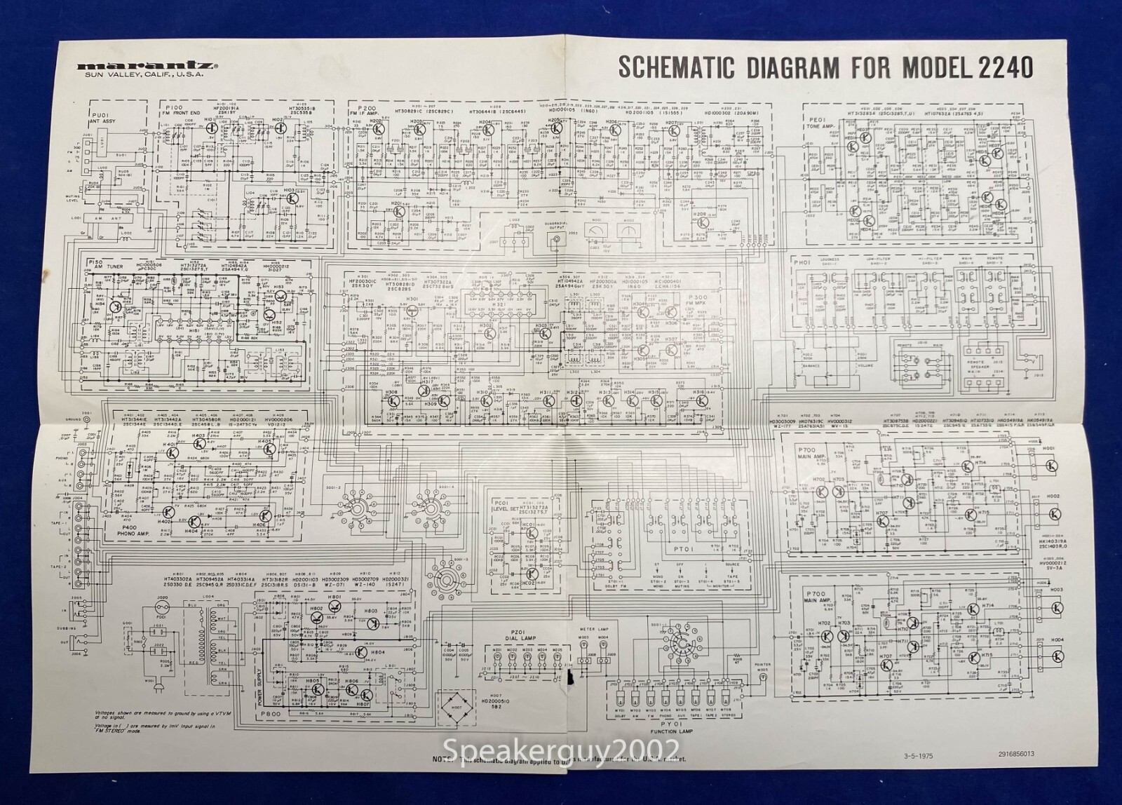 Original Marantz 2240 Receiver Foldout Schematic -- #2