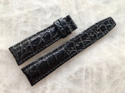 21mm/18mm Black Alligator Crocodile Embossed Leather Watch Strap Band