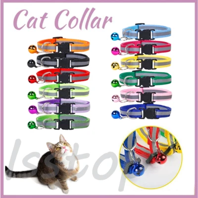 Reflective Cat Safety Collar with Bell for Cat Kitten Small Dog Nylon Adjustable - Image 1 of 4