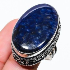 Blue Sodalite Gemstone Handmade 925 Sterling Silver Jewelry Ring Size 8 US