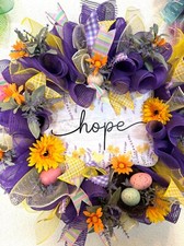 Deco Mesh Wreath "Hope" Purples, Yellow  a new bird nest all bring hope