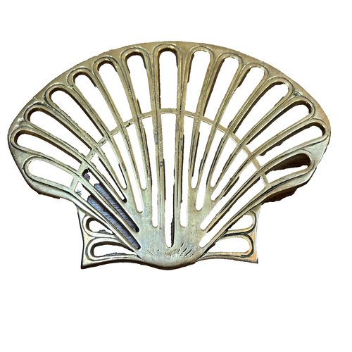 Vintage 1980's Brass Trivet Sea Shell Shaped Mid Century Modern style home decor - Picture 1 of 7