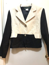 Blazer Jacket Size 10 Black  Ivory 2 Button Women's Junior Harve Benard