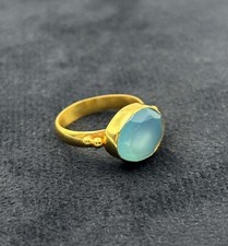 Natural Chalcedony 925 Sterling Silver 18k Gold plated Ring