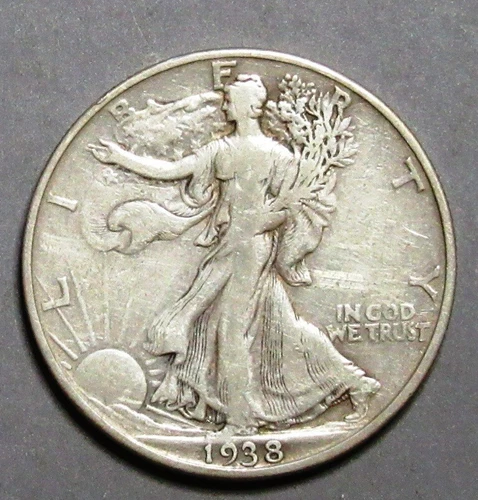 1938-D KEY DATE WALKING LIBERTY HALF DOLLAR ATTRACTIVE VF