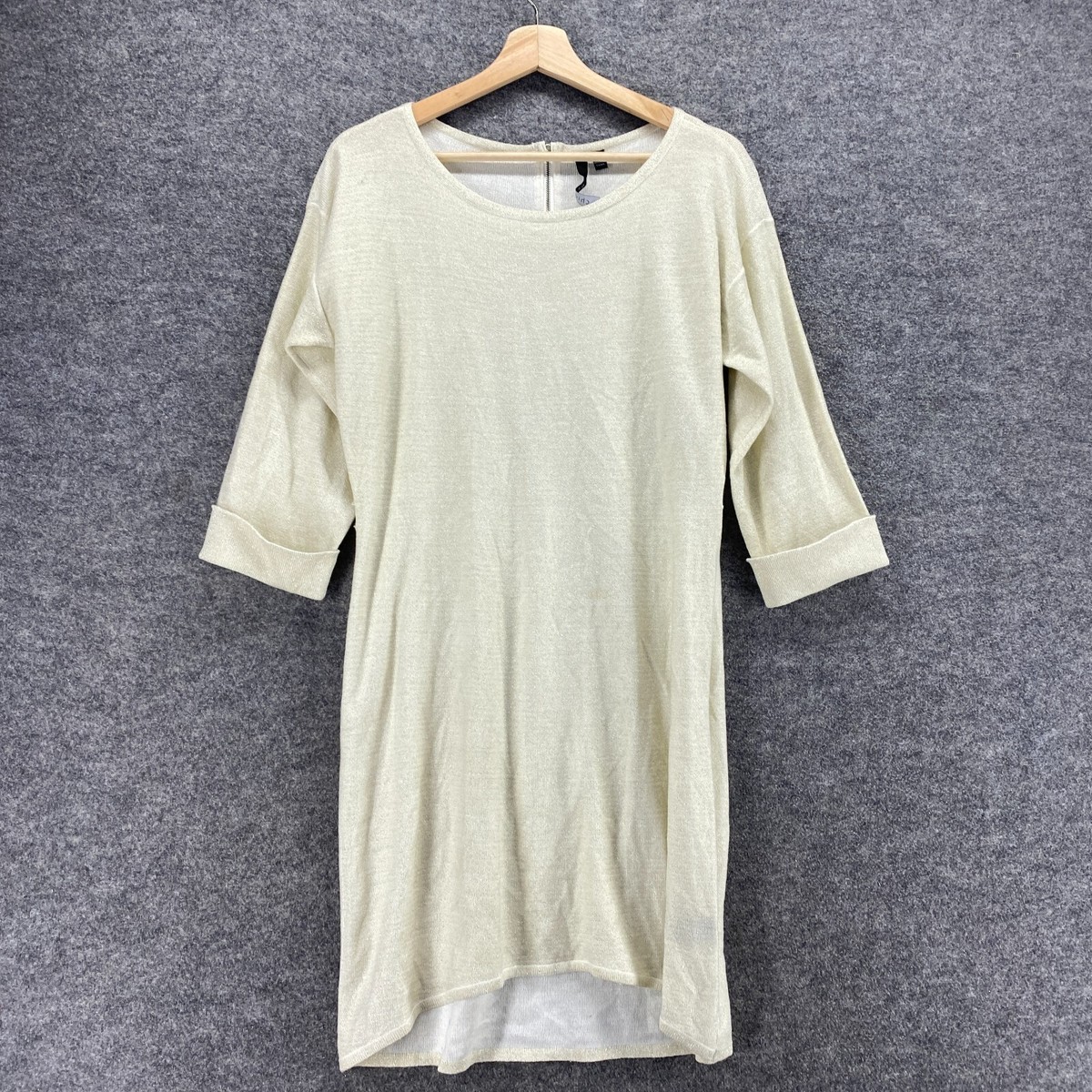 Chiasso Sweater Dress Women S Beige Zipper Short 3/4 Sleeve Casual