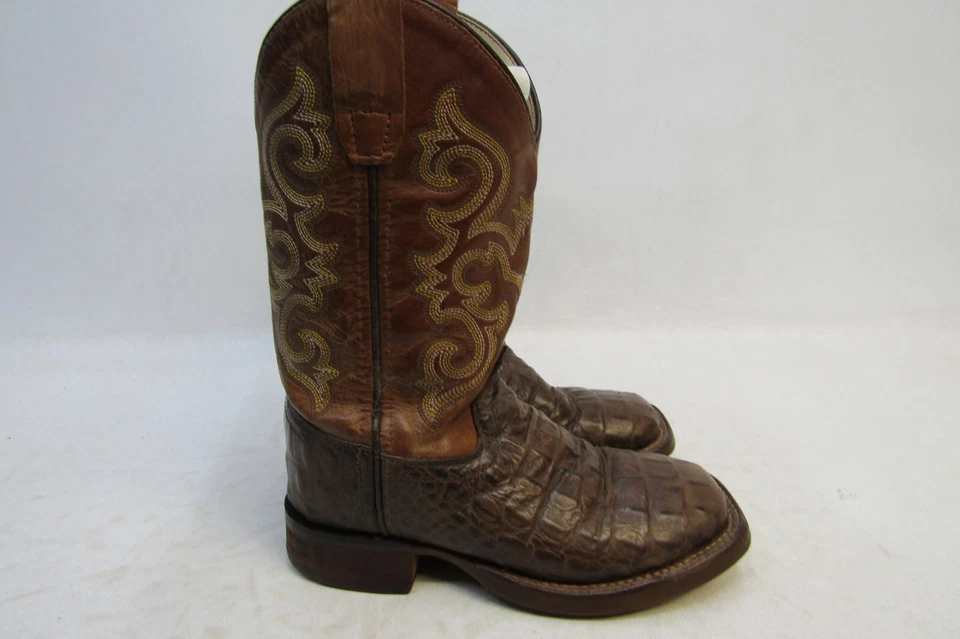Old West Youth Sz 12.5 D Brown Alligator Print Leather Cowboy Boots - Image 3 of 4