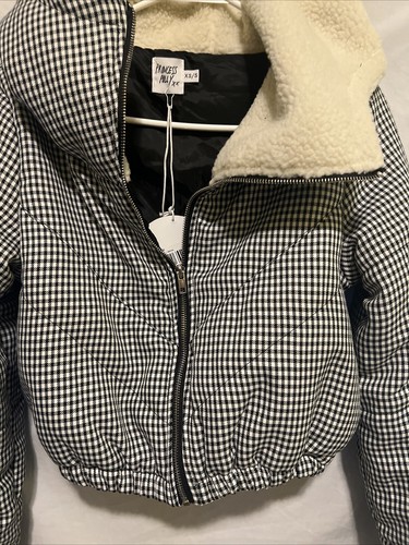 PRINCESS POLLY The Kier schwarz weiß karierte Steppjacke Sherpa Kapuze Gr. XS/S - Bild 3 von 13