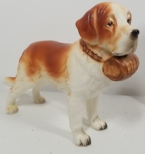 Lefton Vintage Japan Saint Bernard Dog With Barrel Ceramic Animal H3679 