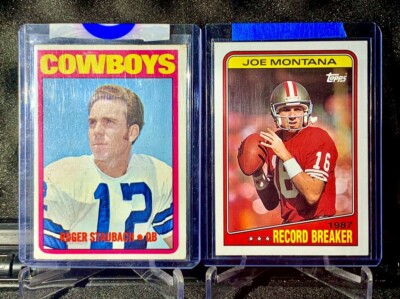    ROGER STAUBACH Rookie Card 1972 Topps JOE MONTANA 1988 Topps LEGENDS