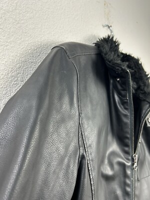 American Rag CIE Jacket Men's Large Faux Leather Black Fur Lined