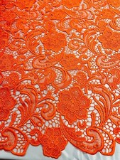 ORANGE FLOWER GUIPURE DESIGN EMBROIDER LACE-APPAREL-DRESSES-SOLD BY THE YARD.