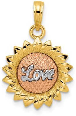 14K Tri-Color Gold Sonnenblume mit LOVE Anhänger