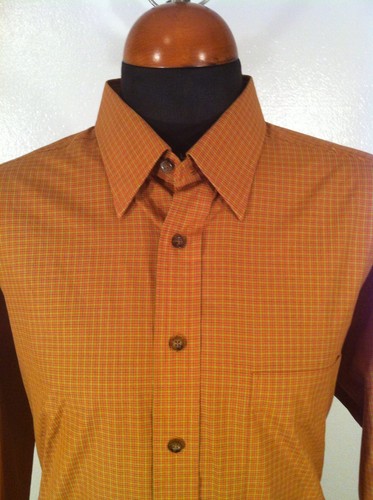 Mens HENRY JACOBSON XL Orange Plaid Long Sleeve Button Front Shirt VGUC - Picture 2 of 7