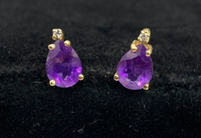 Vintage 14kt gold amethyst diamond stud earrings - 1.03g