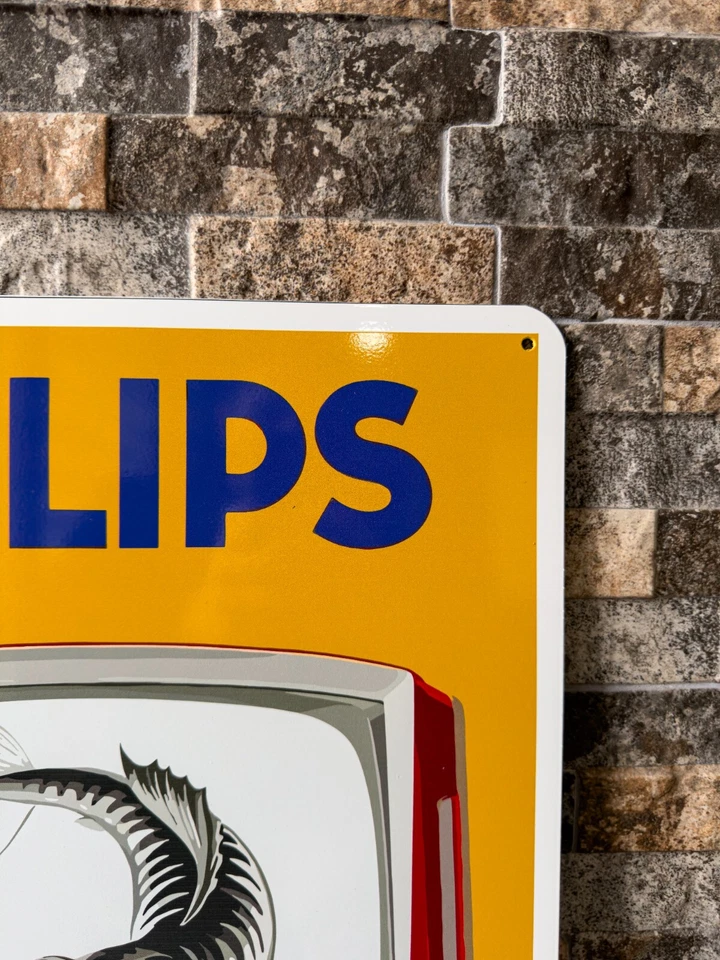 Vintage PHILIPS  French Cat & Fish Design Heavy Metal Sign – 24"x16"(60x40 cm) - Image 4 of 4