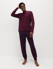 Marks & Spencer Mens Cotton Long sleeved Checked Pyjamas in Burgundy Mix - M&S