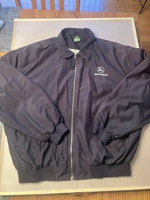 John Deere Embroidered Logo Men's Black Full Zip Bomber Jacket Outdoor Casual