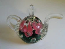 BOB ST CLAIR GLASS TEA POT RING HOLDER PAPERWEIGHT Green Pink