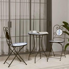 Set de bistro mosaïqué table et 2 chaises terre cuite/blanc de jardin vidaXL