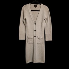 PURE Collection Long Cardigan CottonSilkCashmere Sweater Button Up Cream Sz 2 EC