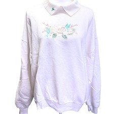 Vintage USA Made Hummingbird Floral Embroidered Sweatshirt XL Cottagecore