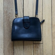 Vintage Mini Black Genuine Leather Crossbody Bag 80s Cute