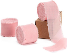 Blush Pink Handmade Chiffon Ribbon,1.5Inch X 3 Rolls Total 24 Yards Blush Pink F
