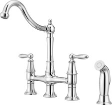 Pfister Courant Two Handle Bridge Kitchen Faucet W/ Side Spray, Polished Chrome