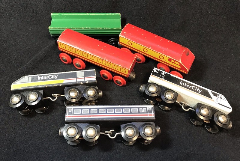 Lot of 6 Vintage BRIO Wooden TRAIN Engines + Carriage InterCity Diesel 5” Long