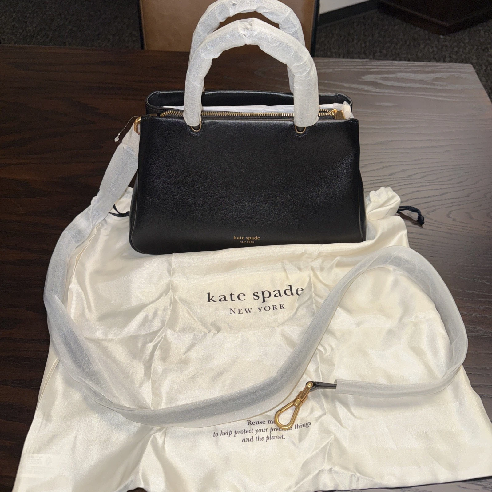 Borsa a tracolla media Kate Spade Grace pelle grana fine nera nuova con etichetta