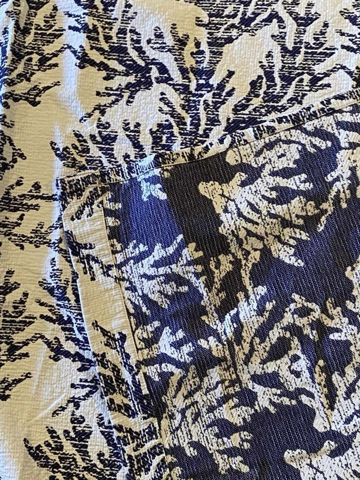 Cortina de Ducha Company Store Azul y Blanco Estampado Playa Coral Algodón Grueso Pesado Foto 4 de 4