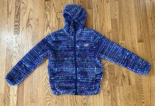  WARM Eddie Bauer Quest Plush Fleece Jacket Kids LARGE 14/16 Purple Blue Hooded