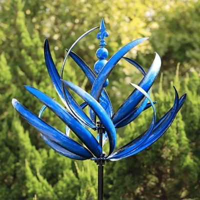 Metal Wind Spinner 3D Kinetic Windmill Solar Art Sculpture Outdoor Garden Decor