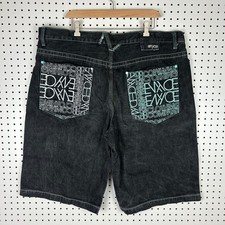 enyce Black Gothic Denim Shorts Y2K Size 42 Baggy Streetwear Stitched Teal 90s