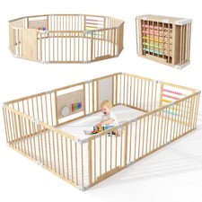 NAIZEA Wooden Playpen, Foldable Baby Playpen Fence Play Area w/ Gate 6-10 Panels