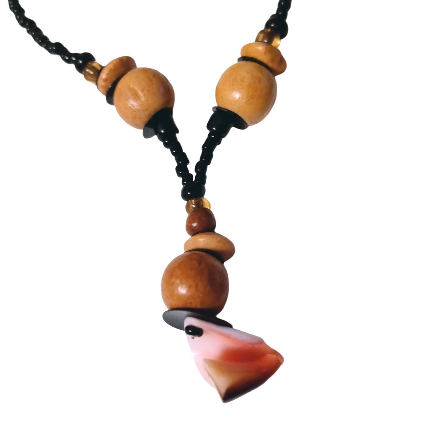 Vintage Boho Shell Bead Necklace Tan Wood Earthy … - image 6