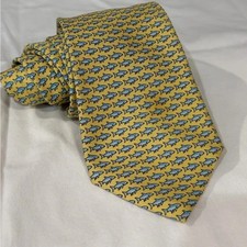 Vineyard Vines Yellow and Blue Shark Pattern All Over Print 100 Silk Tie