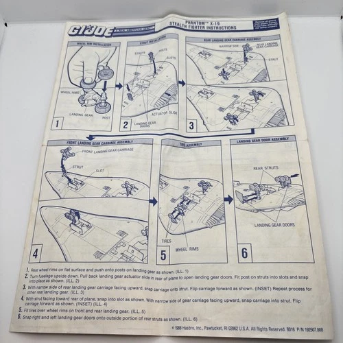 G.I.Joe Phantom X19 Stealth Fighter Instructions/Blueprints 1988 Hasbro