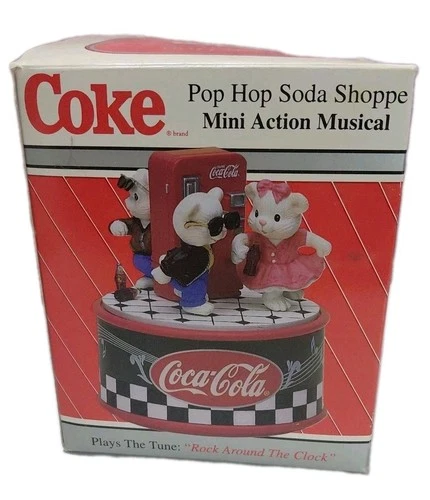 90s Vtg Coca-Cola Pop Hop Soda Shoppe  Rotating Musical Figurine NIB
