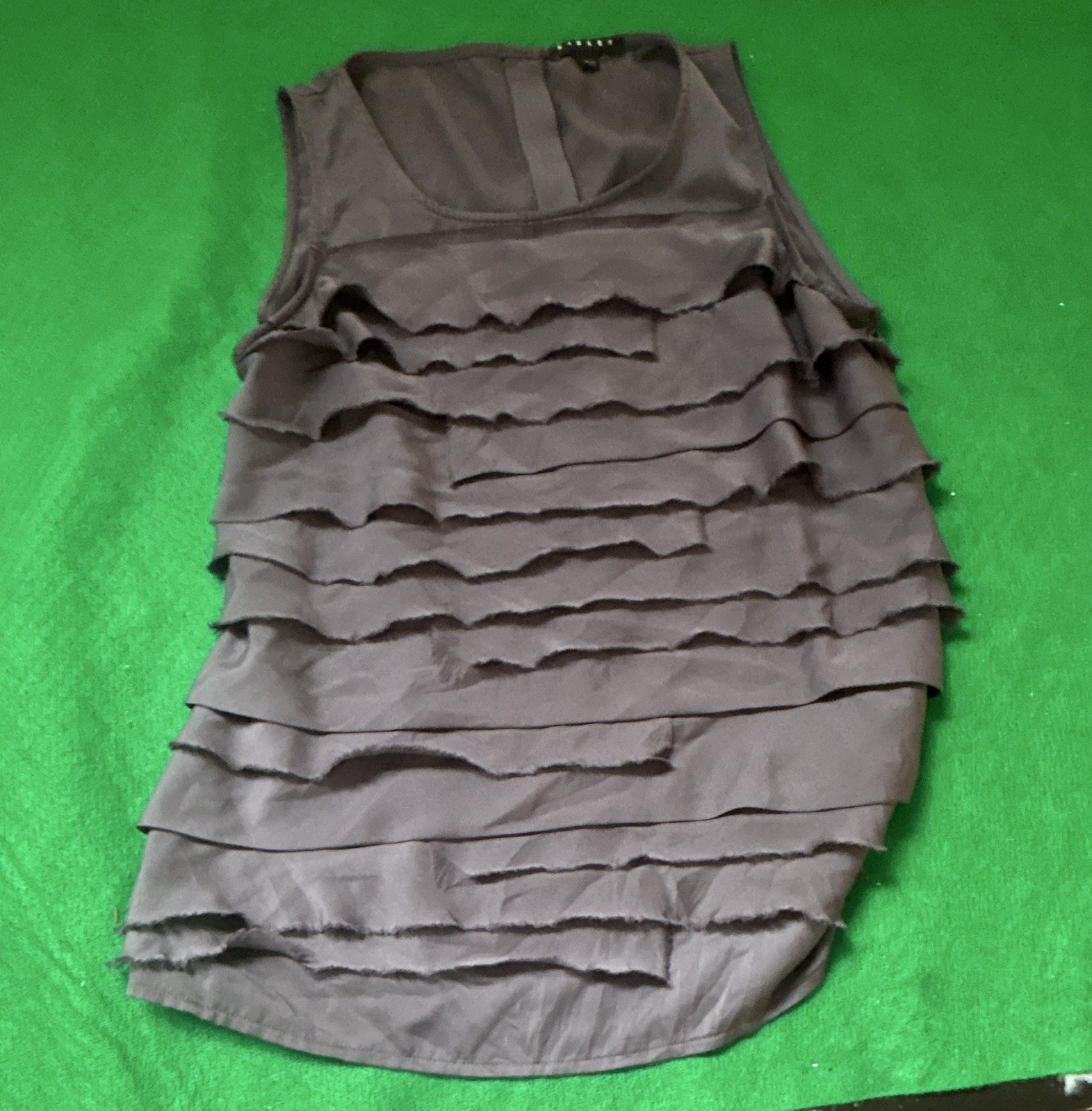Sisley Women’s Gray Solid Sleeveless Ruffle Button Tank Top, Size S